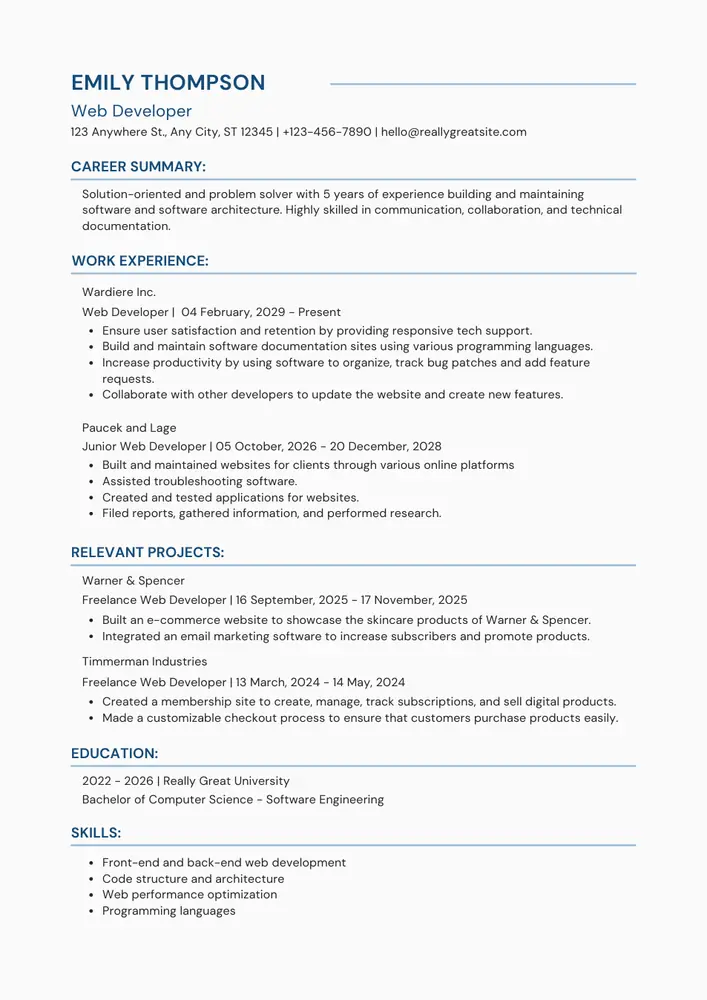 Actual resume template from ZIP preview